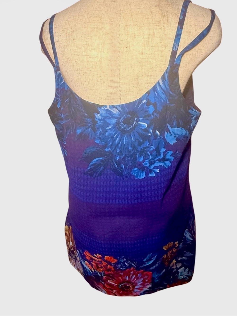 CAbi Blue and Purple Floral Spaghetti Strap Cami